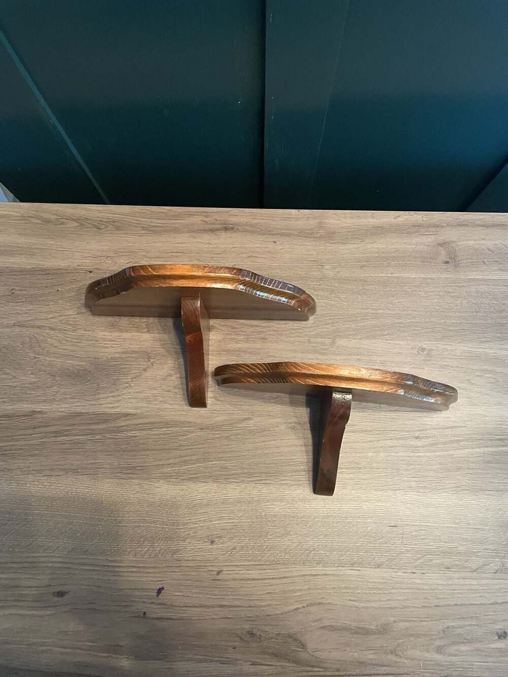 Vintage Wooden Wall Shelf Set Half Circle Floating Bracket Wood Brown 2 Pcs